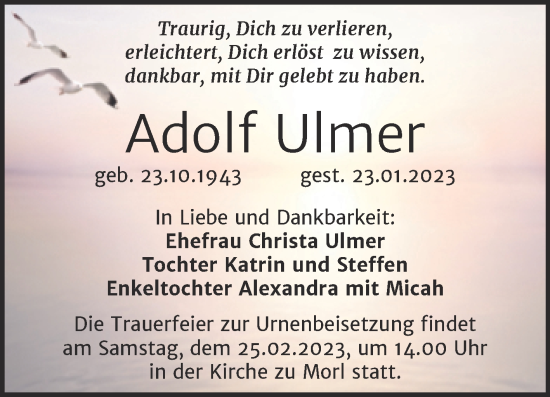 Traueranzeige von Adolf Ulmer von Mitteldeutsche Zeitung Halle/Saalkreis