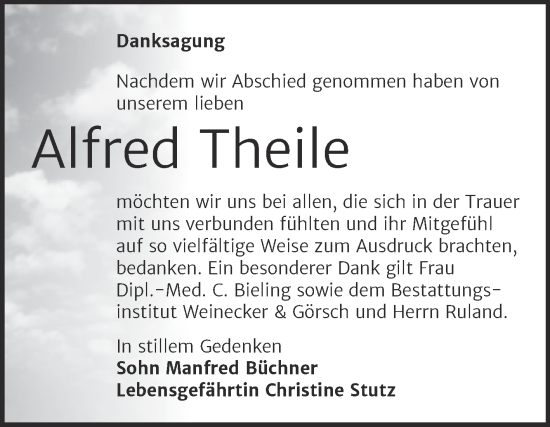 Traueranzeige von Alfred Theile von Trauerkombi Bernburg