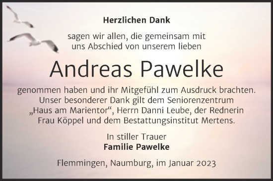 Traueranzeige von Andreas Pawelke von Wochenspiegel Naumburg/Nebra