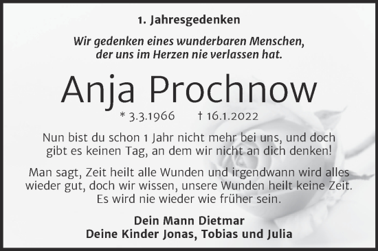Traueranzeige von Anja Prochnow von Trauerkombi Bitterfeld