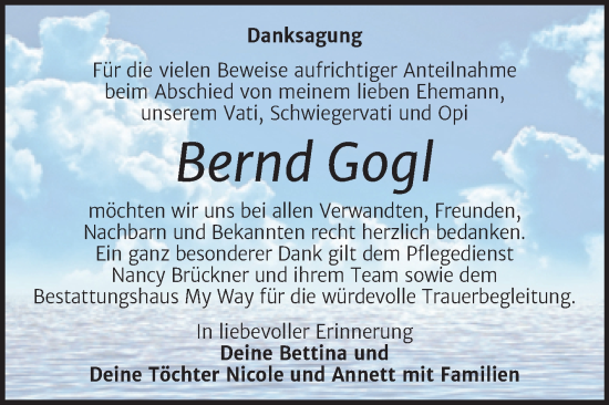 Traueranzeige von Bernd Gogl von Trauerkombi Weißenfels
