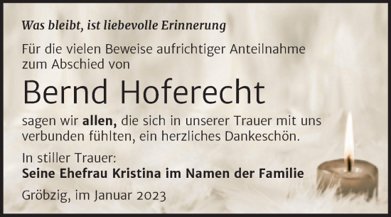 Traueranzeige von Bernd Hoferecht von Trauerkombi Köthen
