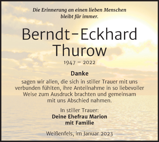 Traueranzeige von Berndt-Eckhard Thurow von Trauerkombi Weißenfels