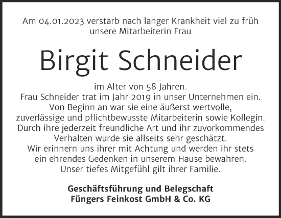 Traueranzeige von Birgit Schneider von Super Sonntag Dessau-Roßlau