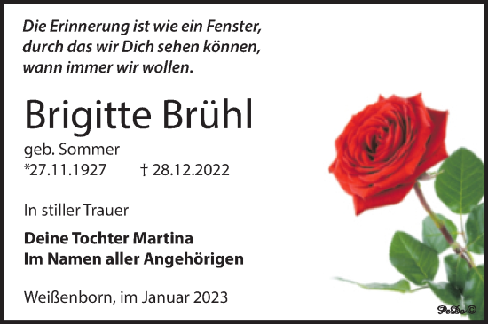 Traueranzeige von Brigitte Brühl von Trauerkombi Zeitz
