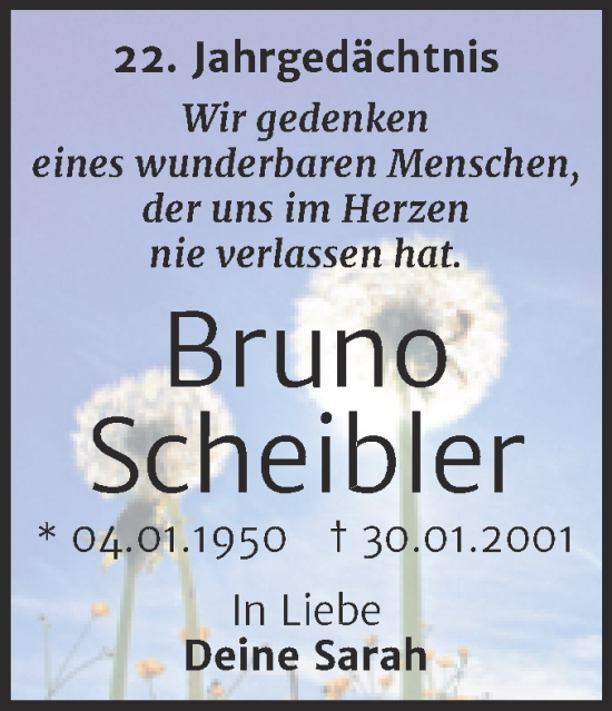 Traueranzeige von Bruno Scheibler von Mitteldeutsche Zeitung Köthen