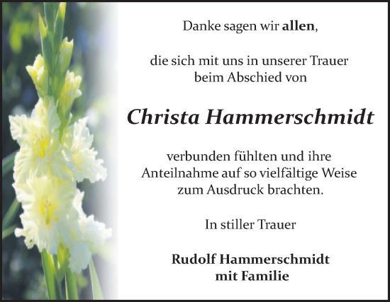 Traueranzeige von Christa Hammerschmidt von Trauerkombi Bitterfeld