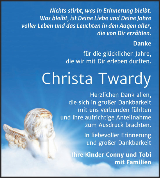Traueranzeige von Christa Twardy von Trauerkombi Wittenberg