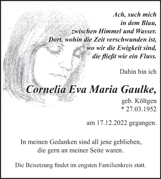 Traueranzeige von Cornelia Eva Maria Gaulke von Mitteldeutsche Zeitung