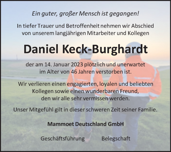 Traueranzeige von Daniel Keck-Burghardt von Mitteldeutsche Zeitung Merseburg/Querfurt