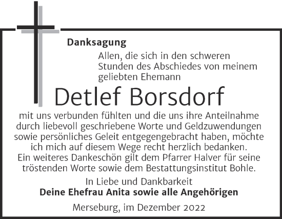 Traueranzeige von Detlef Borsdorf von Trauerkombi Merseburg