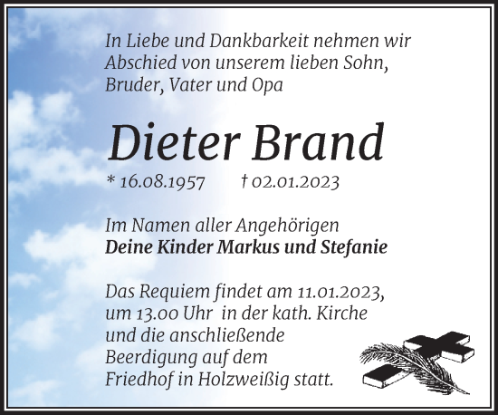 Traueranzeige von Dieter Brand von Trauerkombi Bitterfeld
