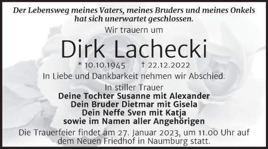 Traueranzeige von Dirk Lachecki von Wochenspiegel Naumburg/Nebra