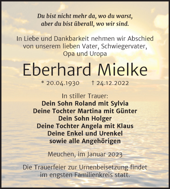 Traueranzeige von Eberhard Mielke von Trauerkombi Weißenfels
