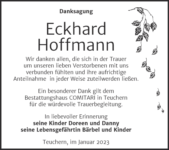 Traueranzeige von Eckhard Hoffmann von Trauerkombi Weißenfels