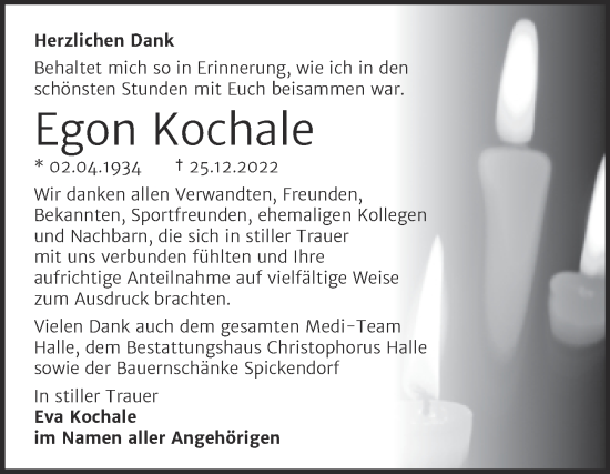 Traueranzeige von Egon Kochale von Mitteldeutsche Zeitung Halle/Saalkreis