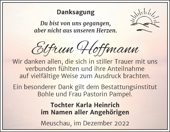 Traueranzeige von Elfrun Hoffmann von Trauerkombi Merseburg