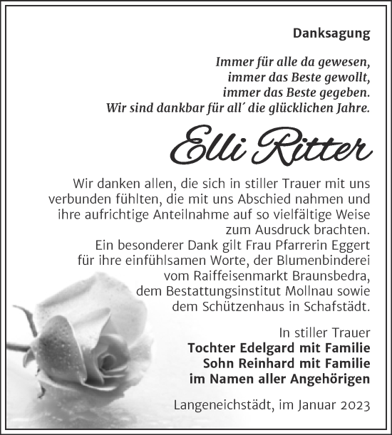 Traueranzeige von Elli Ritter von Trauerkombi Merseburg