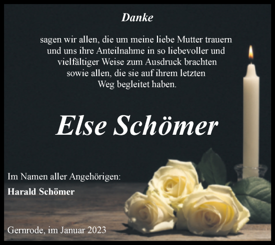 Traueranzeige von Else Schömer von Trauerkombi Quedlinburg
