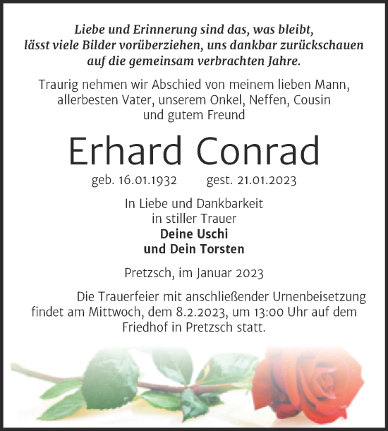 Traueranzeige von Erhard Conrad von Trauerkombi Wittenberg