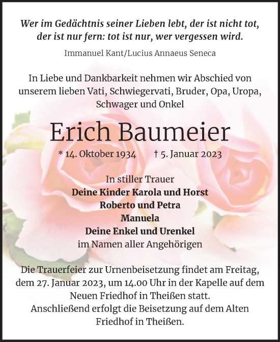 Traueranzeige von Erich Baumeier von Trauerkombi Zeitz