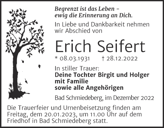 Traueranzeige von Erich Seifert von Trauerkombi Wittenberg