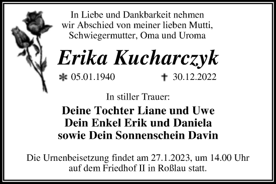 Traueranzeige von Erika Kucharczyk von Trauerkombi Dessau