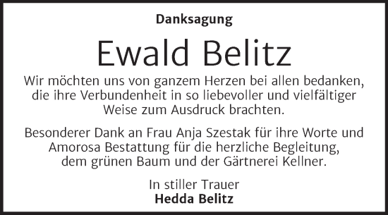 Traueranzeige von Ewald Belitz von Trauerkombi Dessau