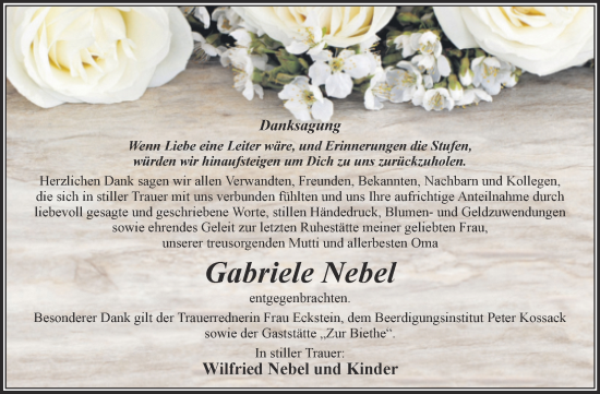 Traueranzeige von Gabriele Nebel von Trauerkombi Dessau