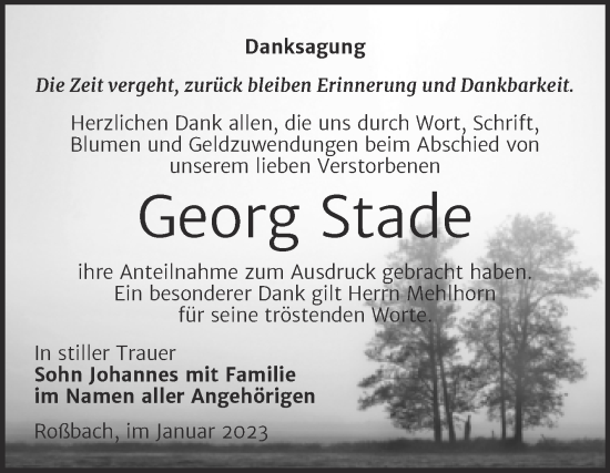 Traueranzeige von Georg Stade von Trauerkombi Merseburg