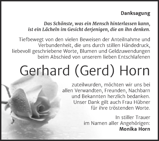 Traueranzeige von Gerhard Horn von Trauerkombi Aschersleben