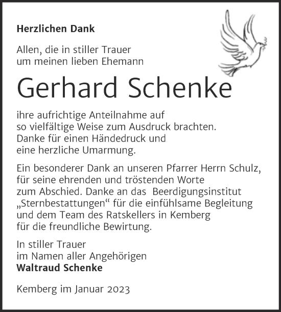 Traueranzeige von Gerhard Schenke von Trauerkombi Wittenberg