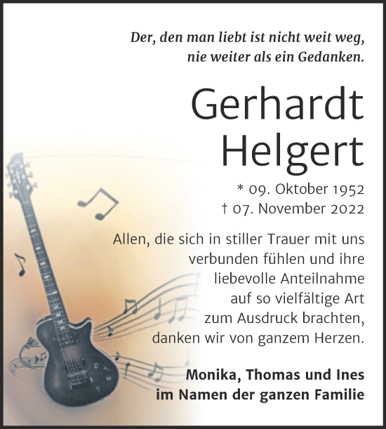 Traueranzeige von Gerhardt Helgert von Trauerkombi Zeitz