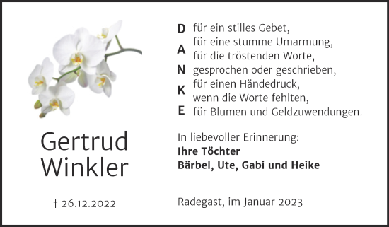 Traueranzeige von Gertrud Winkler von Trauerkombi Köthen