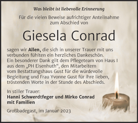 Traueranzeige von Giesela Conrad von Trauerkombi Köthen