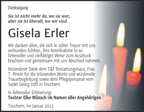 Traueranzeige von Gisela Erler von Trauerkombi Weißenfels
