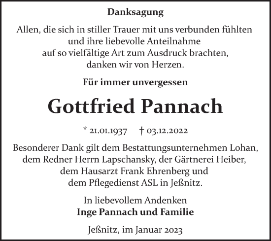 Traueranzeige von Gottfried Pannach von Trauerkombi Bitterfeld
