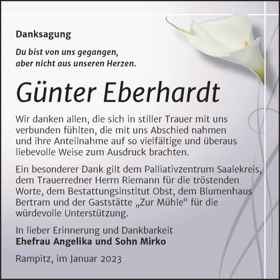 Traueranzeige von Günter Eberhardt von Trauerkombi Merseburg