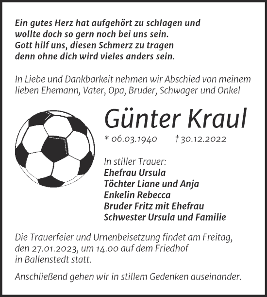 Traueranzeige von Günter Kraul von Trauerkombi Quedlinburg