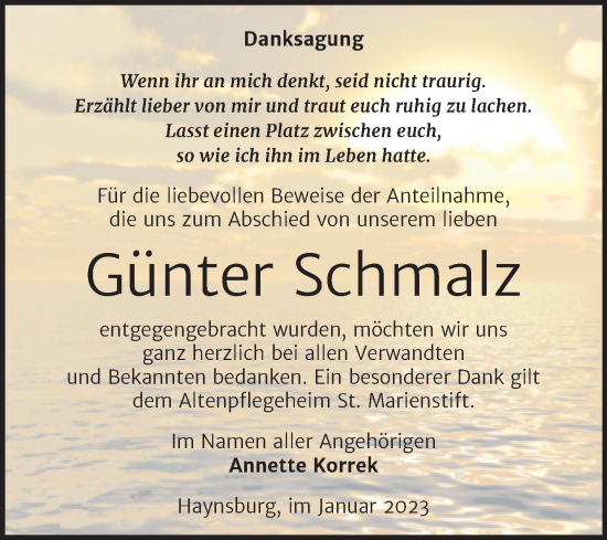Traueranzeige von Günter Schmalz von Trauerkombi Zeitz