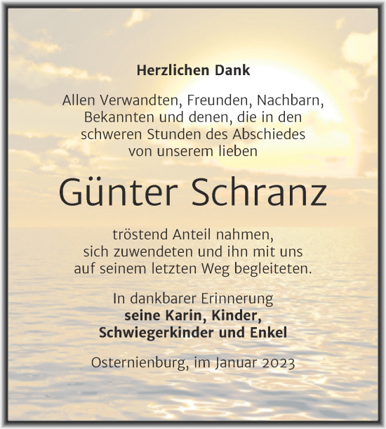 Traueranzeige von Günter Schranz von Trauerkombi Köthen