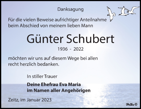 Traueranzeige von Günter Schubert von Trauerkombi Zeitz