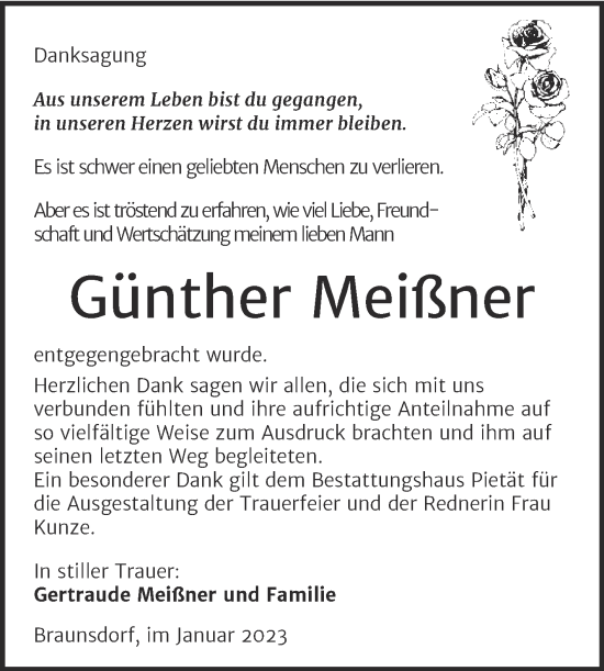Traueranzeige von Günther Meißner von Trauerkombi Wittenberg