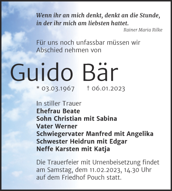 Traueranzeige von Guido Bär von Trauerkombi Bitterfeld