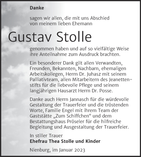 Traueranzeige von Gustav Stolle von Trauerkombi Bernburg