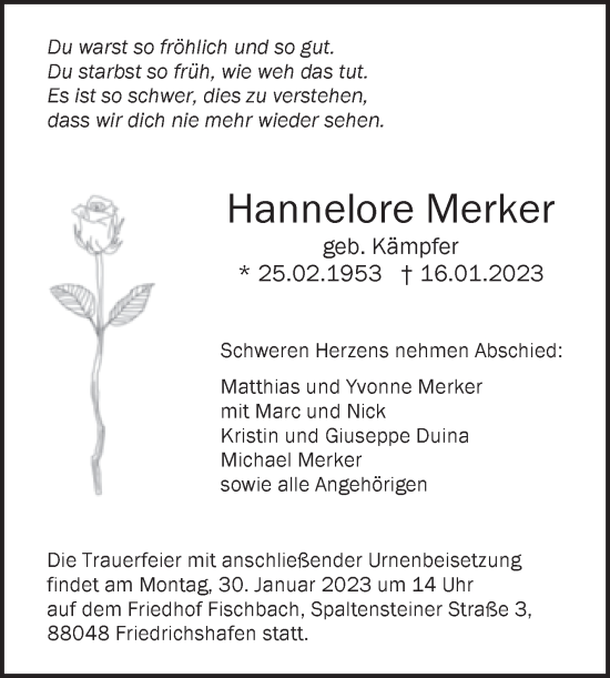 Traueranzeige von Hannelore Merker von Mitteldeutsche Zeitung