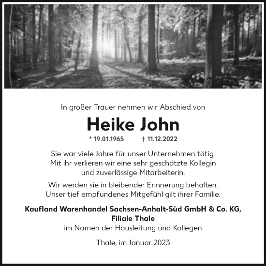 Traueranzeige von Heike John von Mitteldeutsche Zeitung Quedlingburg