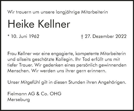 Traueranzeige von Heike Kellner von Mitteldeutsche Zeitung Merseburg/Querfurt