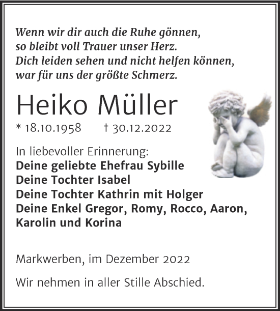 Traueranzeige von Heiko Müller von Trauerkombi Weißenfels