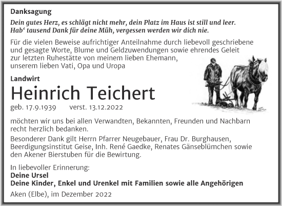 Traueranzeige von Heinrich Teichen von Trauerkombi Köthen